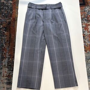 A New Day Plaid Wide Leg Pants Size 12 Belted Pink Grey Black 31” Inseam